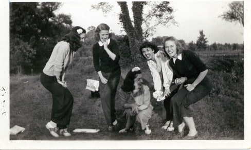 Erma Johnson, far right, cavorts with sorority sisters, 1940s.